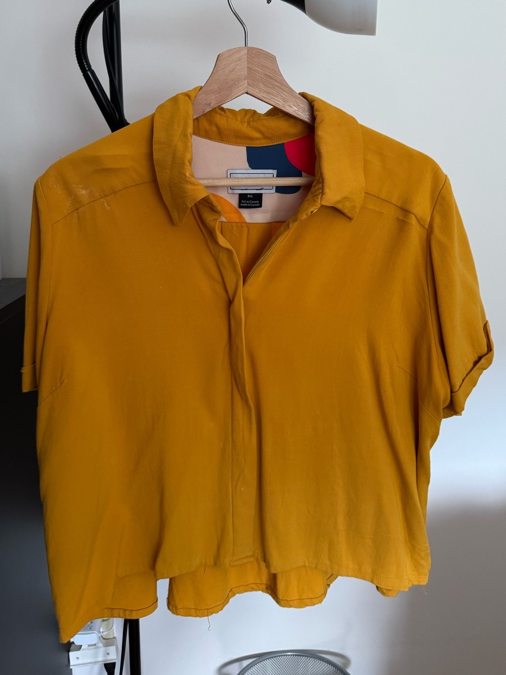 Marigold Short Sleeve Collared Blouse - Mustard Yellow, size Large